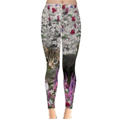 Emma In Flowers I, Little Gray Tabby Kitty Cat Leggings  by DianeClancy