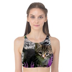 Emma In Flowers I, Little Gray Tabby Kitty Cat Tank Bikini Top by DianeClancy