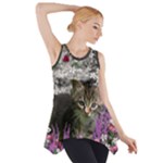 Emma In Flowers I, Little Gray Tabby Kitty Cat Side Drop Tank Tunic