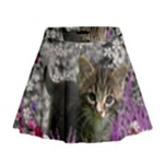Emma In Flowers I, Little Gray Tabby Kitty Cat Mini Flare Skirt