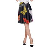 Freckles In Butterflies I, Black White Tux Cat A-Line Skirt