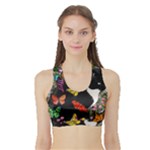 Freckles In Butterflies I, Black White Tux Cat Women s Sports Bra with Border