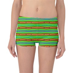 Bright Green Orange Lines Stripes Reversible Boyleg Bikini Bottoms by BrightVibesDesign