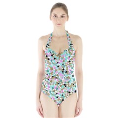 Colorful Dotted Abstract Women s Halter One Piece Swimsuit by LisaGuenDesign