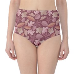 Marsala Leaves Pattern High-waist Bikini Bottoms by sifis
