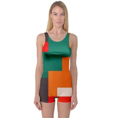 Rectangles And Squares  In Retro Colors                                                                   Women s Boyleg One Piece Swimsuit by LalyLauraFLM