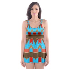 Blue Brown Chevrons                                                                       Skater Dress Swimsuit by LalyLauraFLM