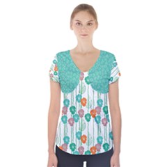 Flower Short Sleeve Front Detail Top by Wanni
