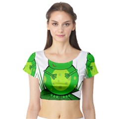 Green Frog Short Sleeve Crop Top (tight Fit) by Valentinaart