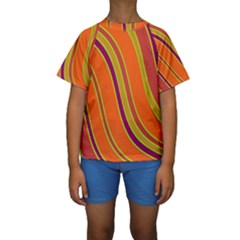 Orange Lines Kid s Short Sleeve Swimwear by Valentinaart