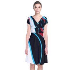 Blue, Red, Black And White Design Short Sleeve Front Wrap Dress by Valentinaart