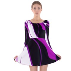 Purple Elegant Lines Long Sleeve Velvet Skater Dress by Valentinaart