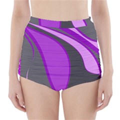 Purple Elegant Lines High-waisted Bikini Bottoms by Valentinaart