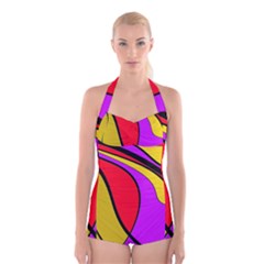 Colorful Lines Boyleg Halter Swimsuit  by Valentinaart