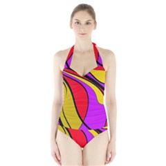 Colorful Lines Halter Swimsuit by Valentinaart