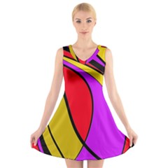 Colorful Lines V-neck Sleeveless Skater Dress by Valentinaart