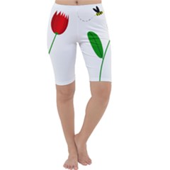 Red Tulip And Bee Cropped Leggings  by Valentinaart