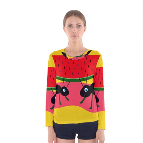 Ants And Watermelon  Women s Long Sleeve Tee by Valentinaart