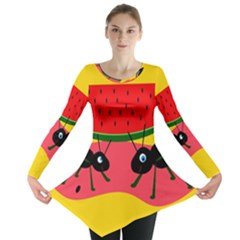 Ants And Watermelon  Long Sleeve Tunic  by Valentinaart