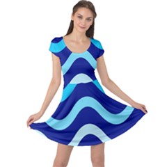 Blue Waves  Cap Sleeve Dresses by Valentinaart