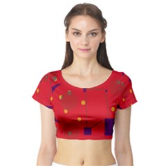 Red Abstract Sky Short Sleeve Crop Top (tight Fit) by Valentinaart