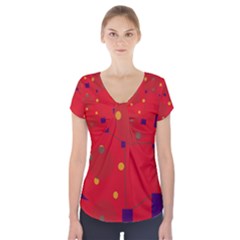 Red Abstract Sky Short Sleeve Front Detail Top by Valentinaart