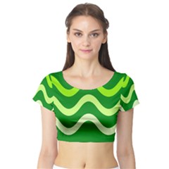 Green Waves Short Sleeve Crop Top (tight Fit) by Valentinaart