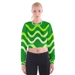 Green Waves Women s Cropped Sweatshirt by Valentinaart
