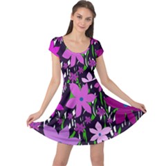 Purple Fowers Cap Sleeve Dresses by Valentinaart