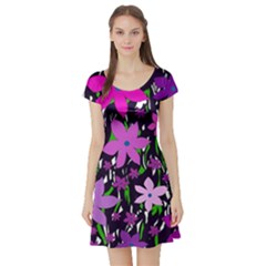 Purple Fowers Short Sleeve Skater Dress by Valentinaart