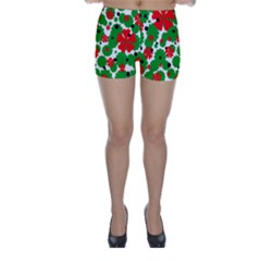 Red And Green Christmas Design  Skinny Shorts by Valentinaart