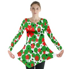 Red And Green Christmas Design  Long Sleeve Tunic  by Valentinaart