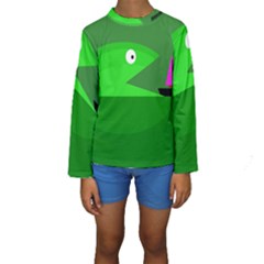 Green Monster Fish Kid s Long Sleeve Swimwear by Valentinaart