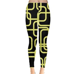Yellow And Black Decorative Design Leggings  by Valentinaart