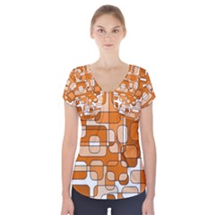 Orange Decorative Abstraction Short Sleeve Front Detail Top by Valentinaart