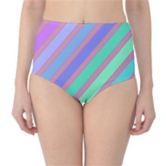 Pastel Colorful Lines High-waist Bikini Bottoms by Valentinaart