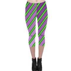 Purple And Green Lines Capri Leggings  by Valentinaart