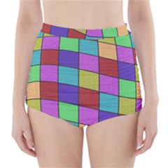 Colorful Cubes  High-waisted Bikini Bottoms by Valentinaart