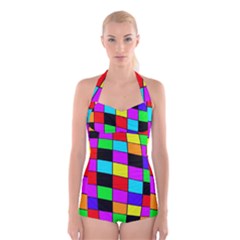 Colorful Cubes  Boyleg Halter Swimsuit  by Valentinaart