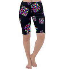 Flying  Colorful Cubes Cropped Leggings  by Valentinaart