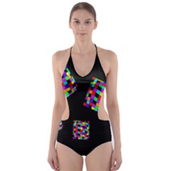 Flying  Colorful Cubes Cut-out One Piece Swimsuit by Valentinaart