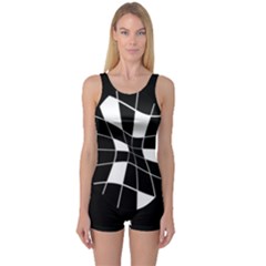 Black And White Abstract Flower One Piece Boyleg Swimsuit by Valentinaart
