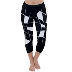 Black And White Abstract Flower Capri Winter Leggings  by Valentinaart