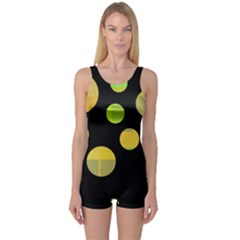 Green Abstract Circles One Piece Boyleg Swimsuit by Valentinaart