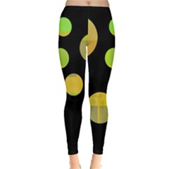 Green Abstract Circles Leggings  by Valentinaart