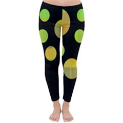 Green Abstract Circles Winter Leggings  by Valentinaart