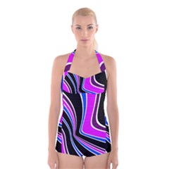Colors Of 70 s Boyleg Halter Swimsuit  by Valentinaart