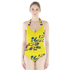Yellow Abstraction Halter Swimsuit by Valentinaart