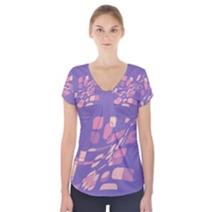 Purple Abstraction Short Sleeve Front Detail Top by Valentinaart