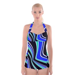 Colors Of 70 s Boyleg Halter Swimsuit  by Valentinaart